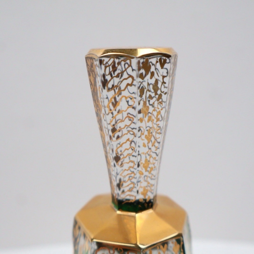 Moser Bohemian Glass Czechoslovakia Emerald Gold Gilt 5 1/2" Dinner Bell - Picture 2 of 6